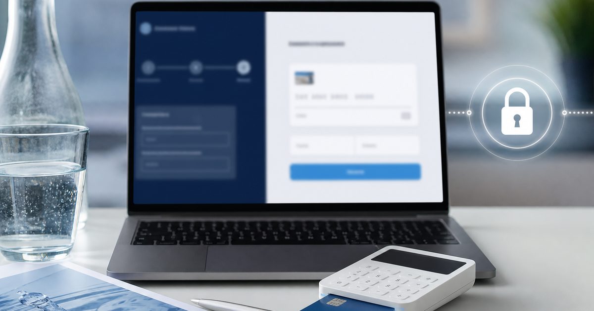 Laptop payment portal with a padlock cue for secure online water payments