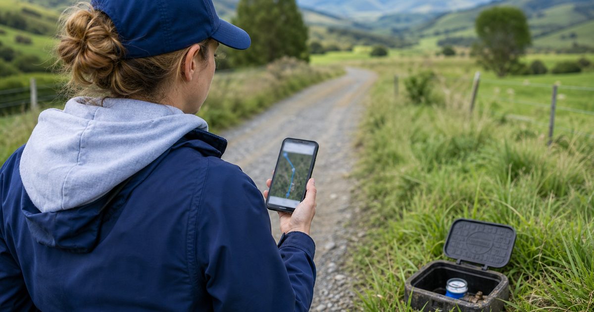 Field meter reader using a smartphone app beside a rural water meter