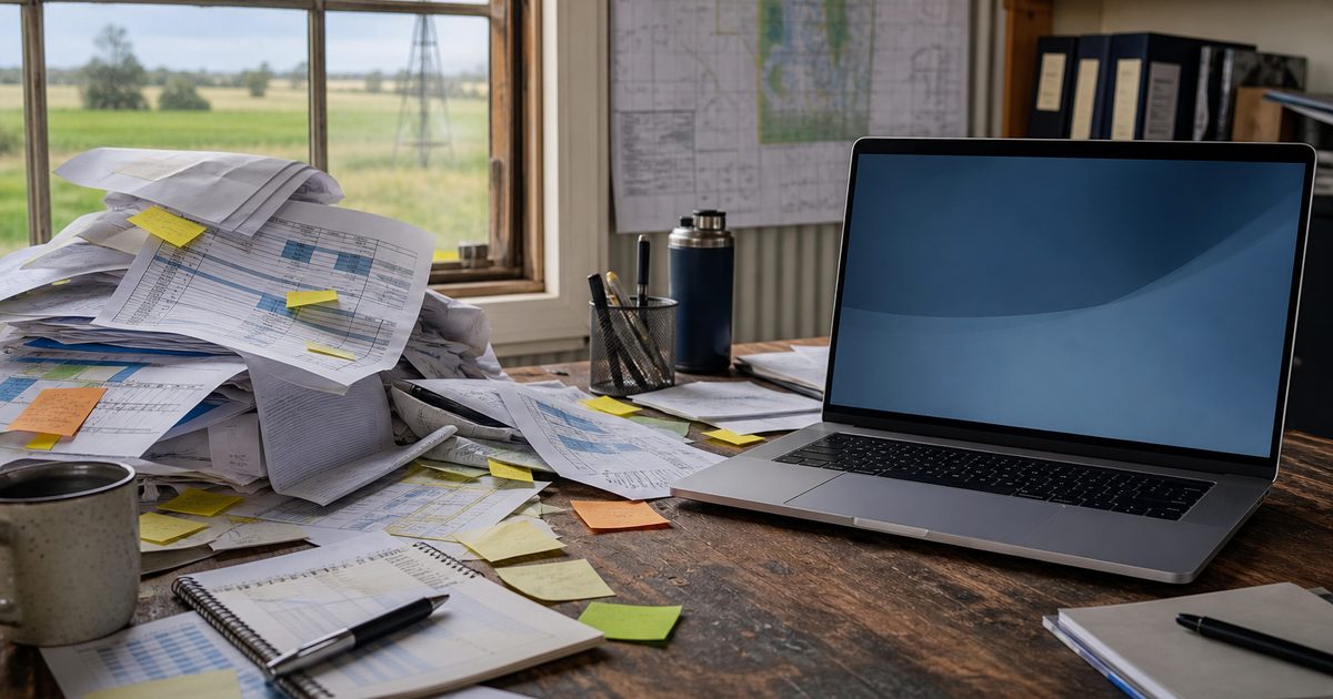Messy spreadsheet printouts beside a clean laptop ready to replace them