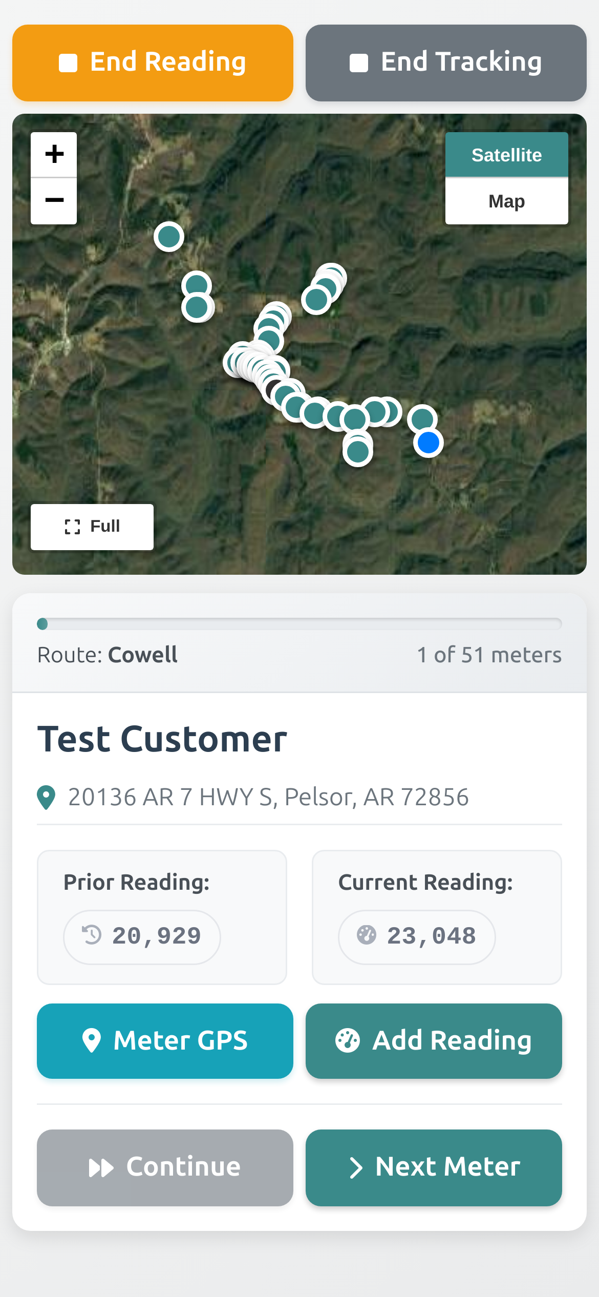 Meter reading mode with reading entry card