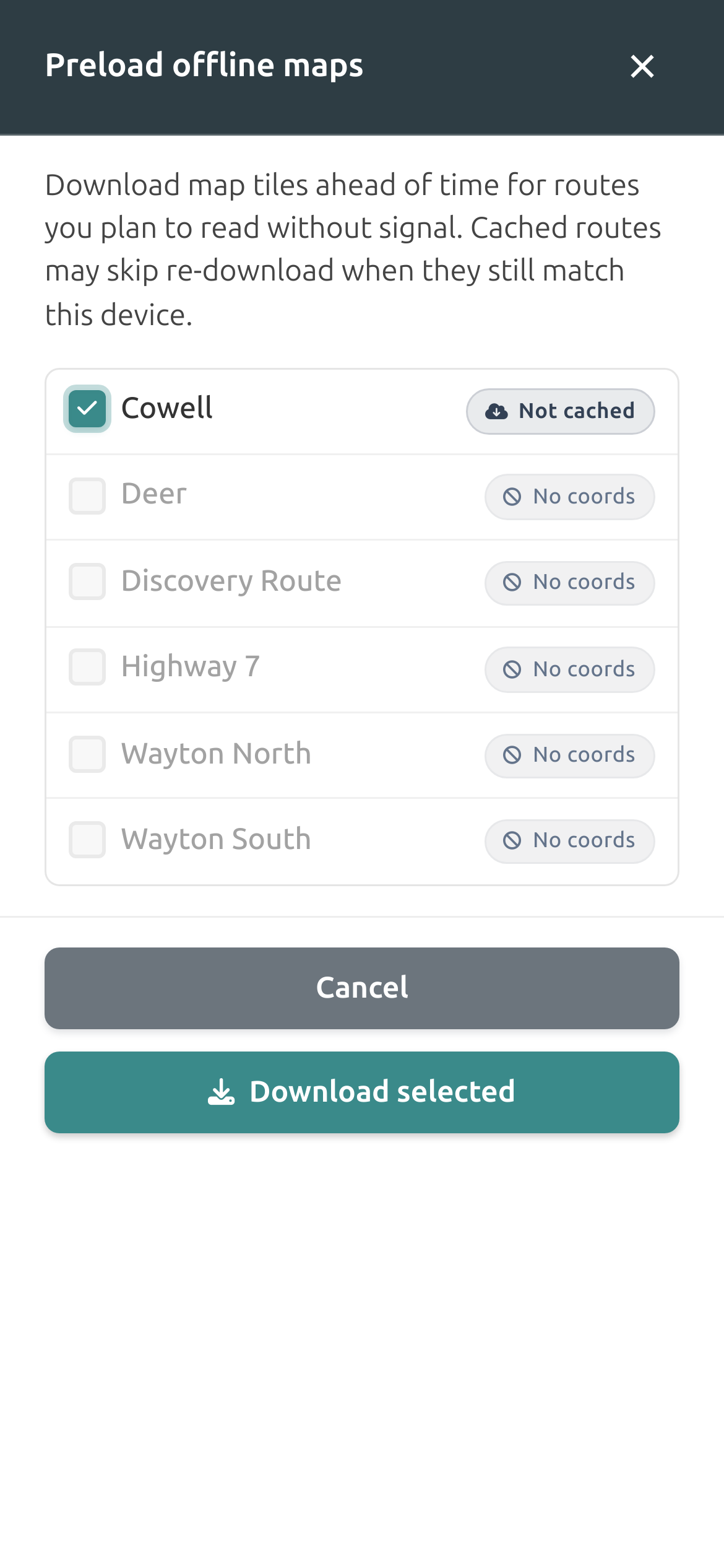 Preload offline maps for routes