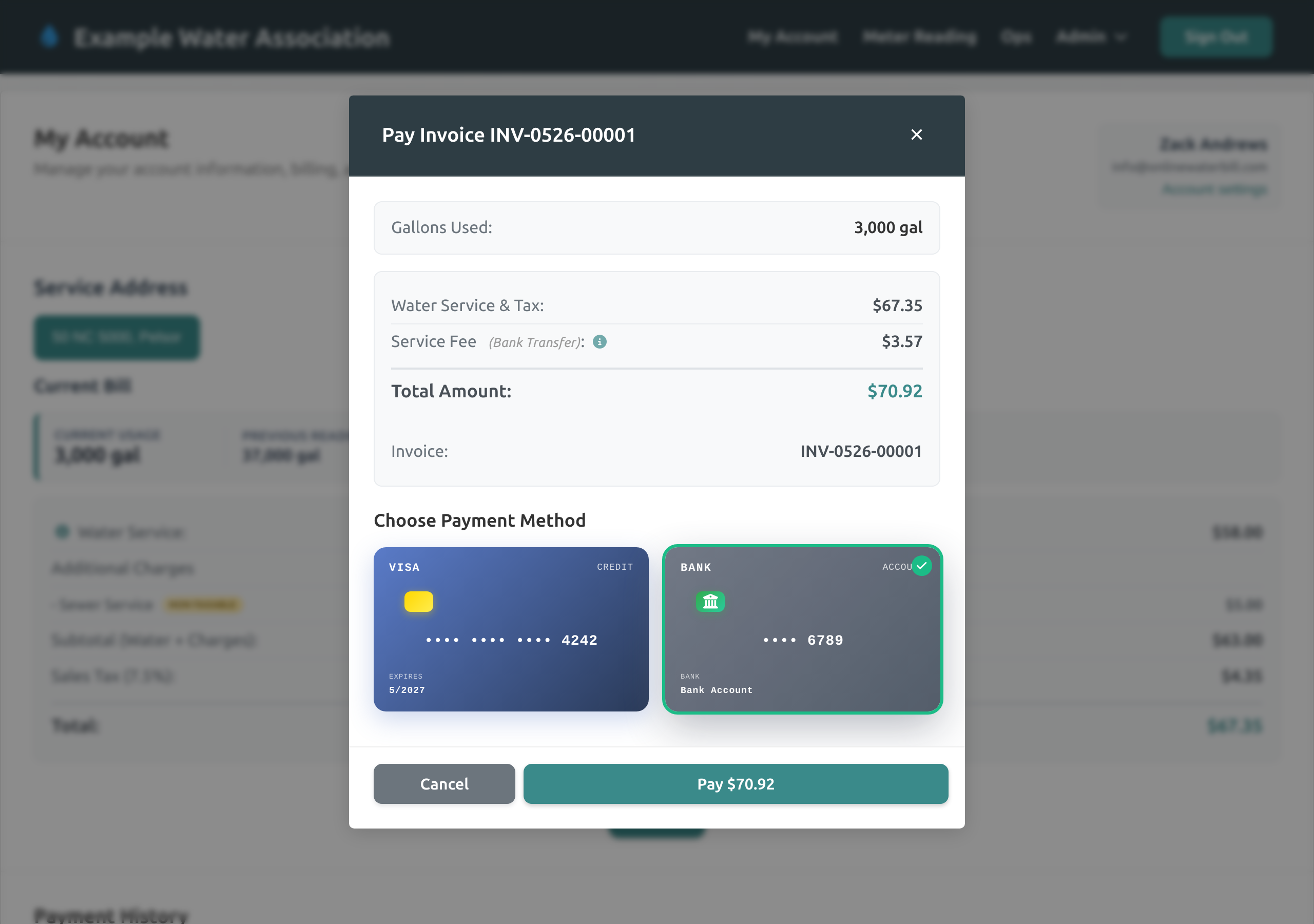 Customer pay bill screen