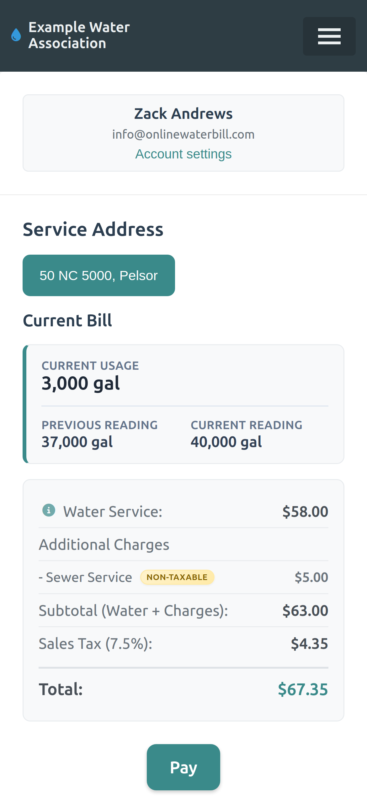 Customer account overview on mobile