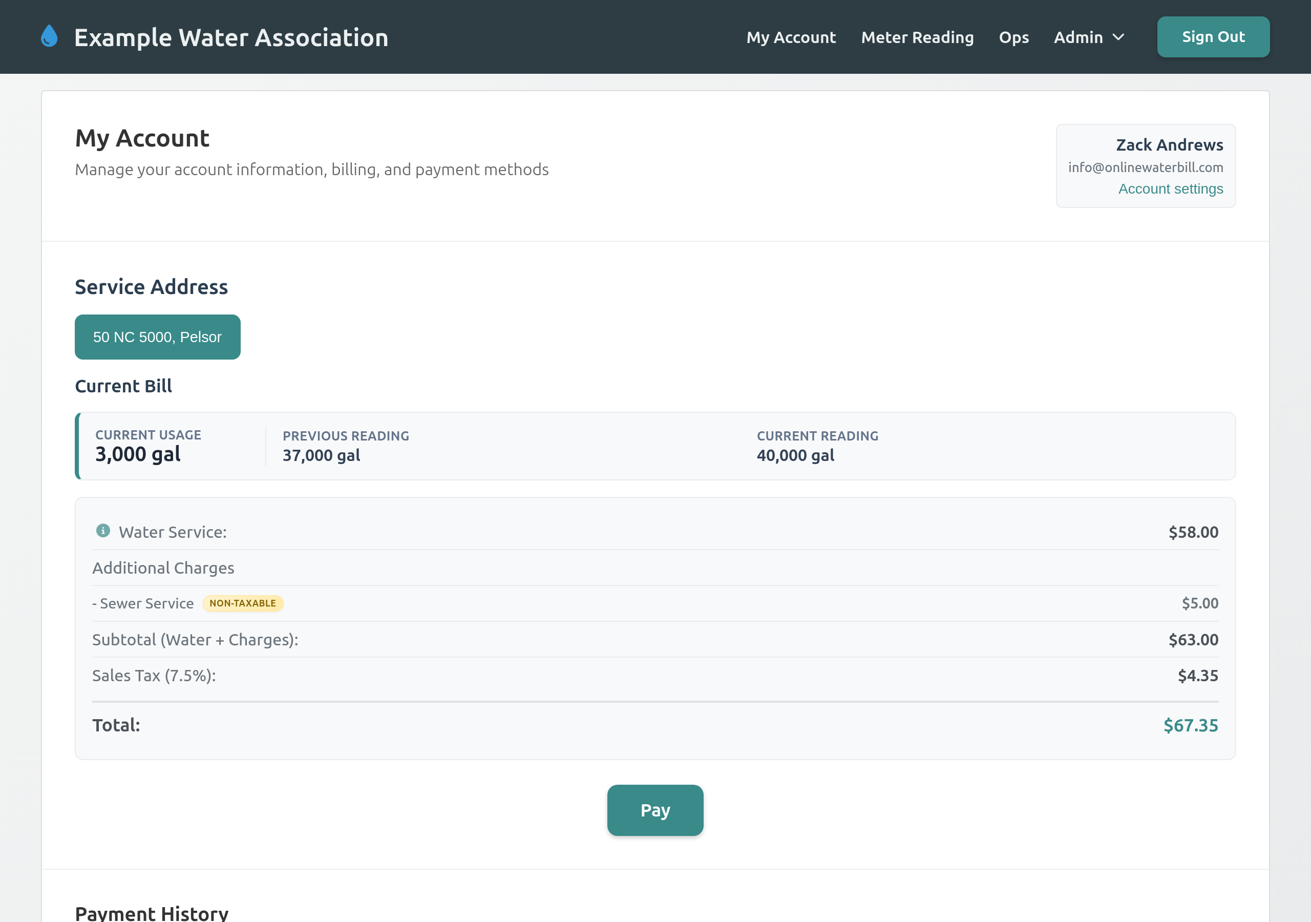Customer account overview on desktop